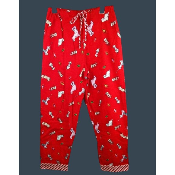 French Jenny Red Cotton Pajama Pants M Peppermint Dogs Holiday Print Lounge Wear - Picture 1 of 6